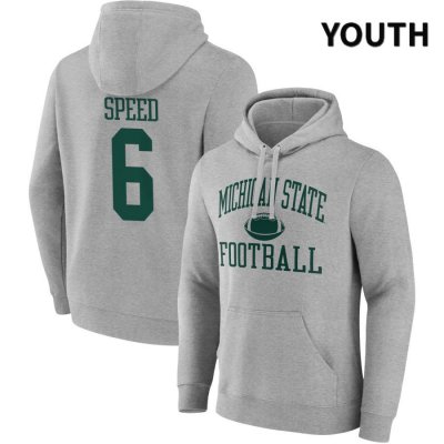 Youth Michigan State Spartans NCAA #6 Ameer Speed Gray NIL 2022 Fanatics Branded Gameday Tradition Pullover Football Hoodie WY32A71TS